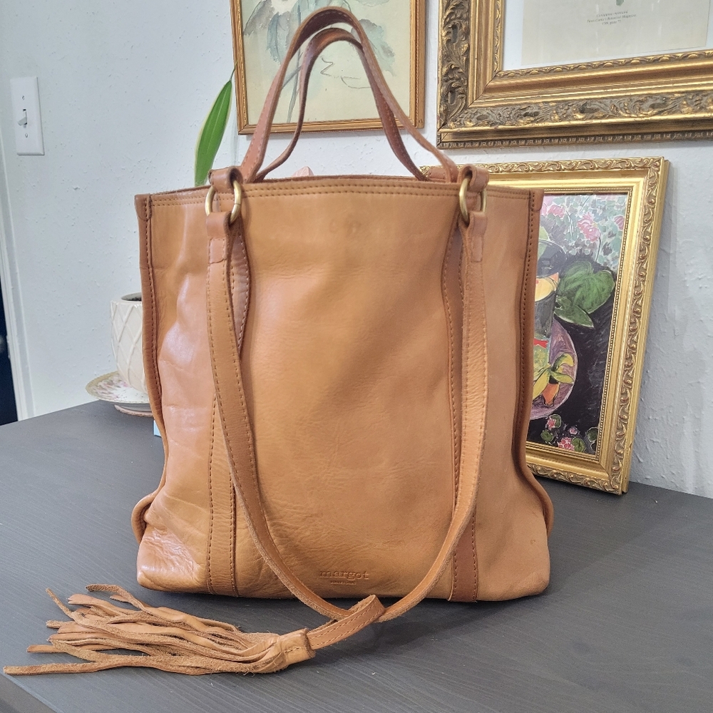 Margot leather tan cognac authentic leather tote purse shoulder bag